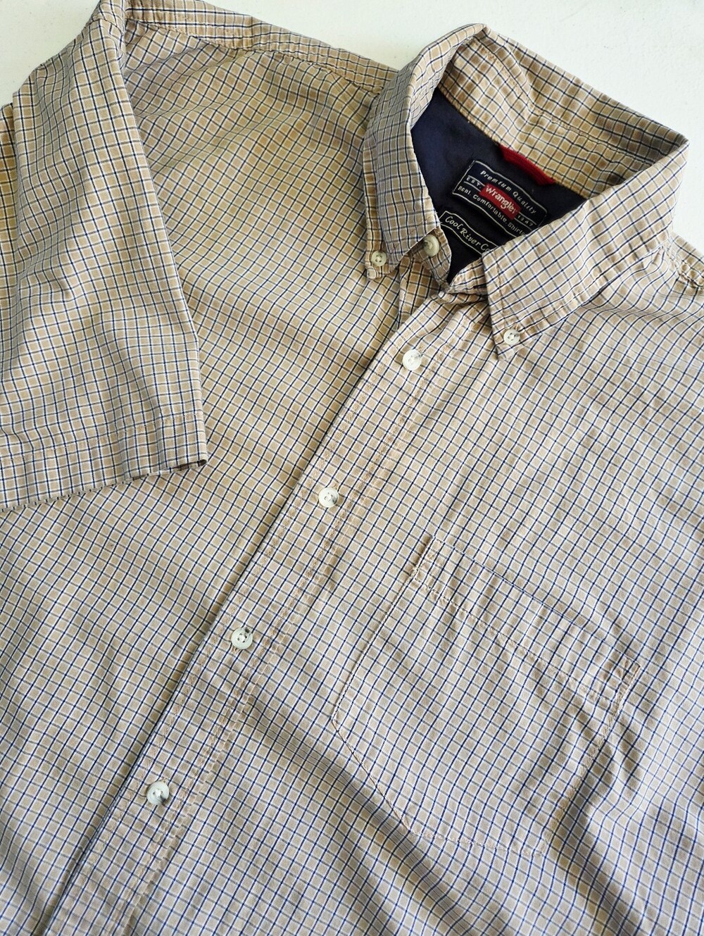 Wrangler Cool River Cotton Micro Check Plaid Short Sleeve Shirt XL
